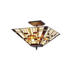 FARLEY Tiffany-style Mission 2 Light Semi-flush Ceiling Fixture 14" Shade
