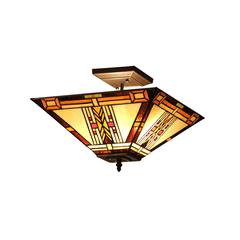 GODE Tiffany-style 2 Light Mission Semi-flush Ceiling Fixture 14" Shade