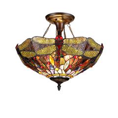 DRAGAN Tiffany-style 2 Light Dragonfly Semi-flush Ceiling Fixture 16" Shade