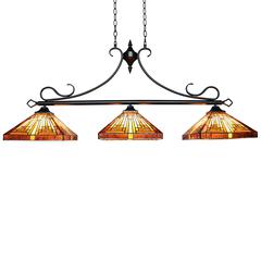 CHLOE Lighting INNES Mission Tiffany-Style Blackish Bronze 3 Light Island Pendant 47 " Wide
