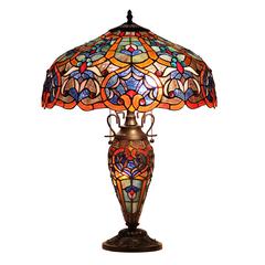 SADIE Tiffany-style 3 Light Victorian Double Lit Table Lamp 18" Shade