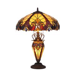 ADIA Tiffany-style 3 Light Victorian Double Lit Table Lamp 18" Shade