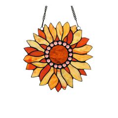 CHLOE Lighting SUNDANCE Tiffany-style Floral Stained Glass Window Panel 11" Height