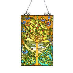"Tree of Life" Tiffany-glass Window Panel 20" x 32"