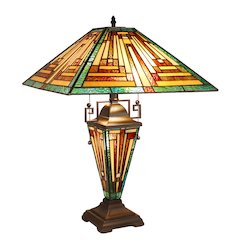 Firman Tiffany-Style 3-Light Mission Double Lit Table Lamp 16" Shade