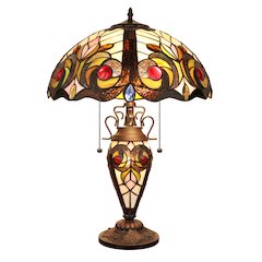 Lennon Tiffany-Style 3-Light Victorian Double Lit Table Lamp 16" Shade