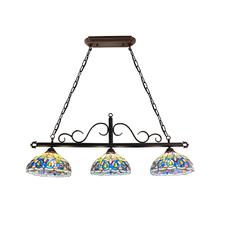 CHLOE Lighting SERENITY Victorian Tiffany-Style Dark Bronze 3 Light Island Pendant 45" Wide