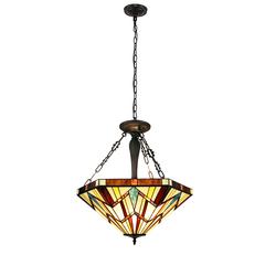CHLOE Lighting VINCENT Tiffany-Style Blackish Bronze 3-Light Mission Inverted Pendant 22" Wide