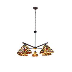 CHLOE Lighting VINCENT Mission Tiffany-style Blackish Bronze 5 Light Chandelier 30" Wide