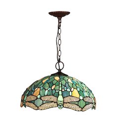 Sunniva Dragonfly Tiffany-Style 2-Light Ceiling Pendant 16" Shade
