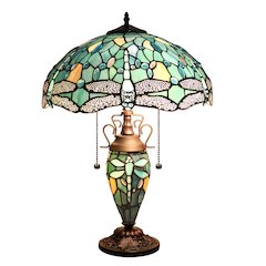 Sunniva Dragonfly Tiffany-Style 3-Light Double Lit Table Lamp 16" Shade