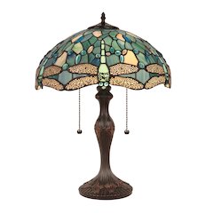 Sunniva Dragonfly Tiffany-Style 2-Light Table Lamp 16" Shade