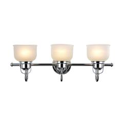 LUCIE Industrial-style 3 Light Chrome Finish Bath Vanity Wall Fixture White Frosted Prismatic Glass 25" Wide