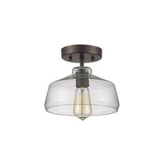 DICKENS Industrial-style 1 Light Rubbed Bronze Semi-flush Ceiling Fixture 9" Shade