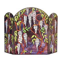 CHLOE Lighting CORINTH Tiffany-Style Stained Glass Grape Design Fireplace Screen 42" Wide