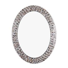 CHLOE's Reflection Vertical Hanging Seashell Finish Oval Framed Wall Mirror 35" Height