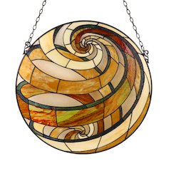 Terra Tiffany-Style Geometric Stained Glass Window Panel 23" Width