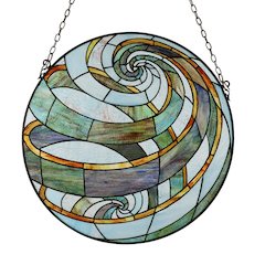 Terra Tiffany-Style Geometric Stained Glass Window Panel 23" Width