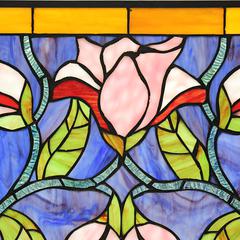 CHLOE Lighting ORIENTAL Tiffany-Style Floral Stained Glass Window Panel 34" Wide