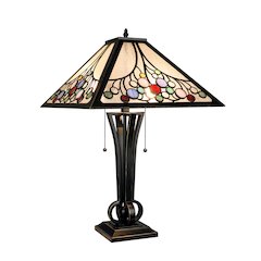 Retro-Style Stained Glass 2-Light Table Lamp 16" Shade