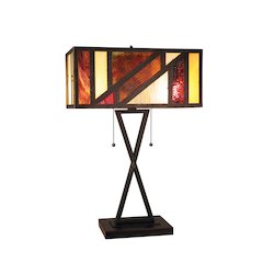Retro-Style Stained Glass 2-Light Table Lamp 16" Shade