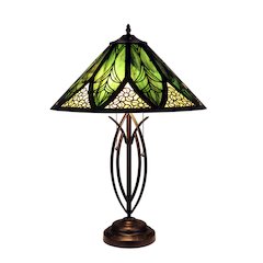 Retro-Style Stained Glass 2-Light Table Lamp 18" Shade