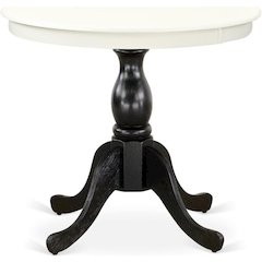 East West Furniture Modern Dining Table - Linen White Table Top and Black Pedestal Leg Finish