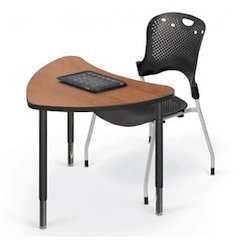 Student Desk - Large Chevron - Amber Cherry Top Surface And Black Edgeband - Black Horseshoe Legs - No Bookbox