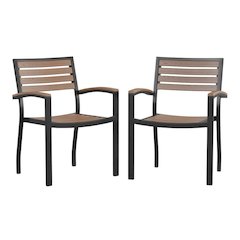 Black Aluminum Patio Chair with Synthetic Teak Slats - Set of 2