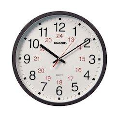 12/24 Hour Clock, Black, Sweep Style Second Hand, Glass Face (22502-BK)