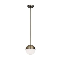 1LT Halogen Pendant, AB, WH Opal Glass