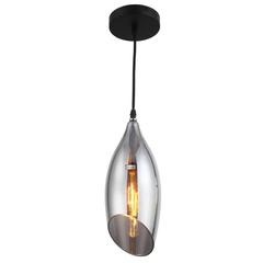 1LT Incandescent Pendant, Blk Finish,Smoke Glass