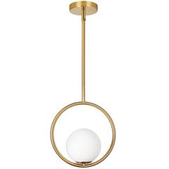 1LT Halogen Pendant AB Finish, White Glass