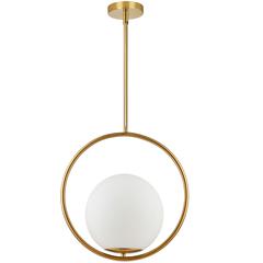 1LT Incandescent Pendant, AGB, WH Opal Glass