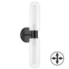 2 Light Matte Black Wall Sconce w/ Clear Fluted Glass