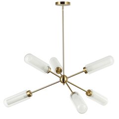 6 Light Aged Brass Chandelier w/ Clear Fluted & Frosted Glass