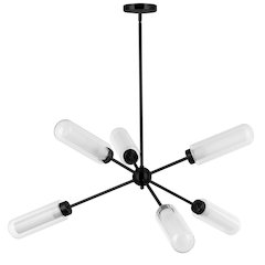 6 Light Matte Black Chandelier w/ Clear Fluted & Frosted Glass