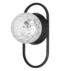 1 Light Matte Black Wall Sconce w/ Clear Hammered Glass