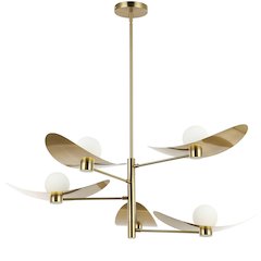 5 Light Aged Brass Chandelier w/ Opal Glass