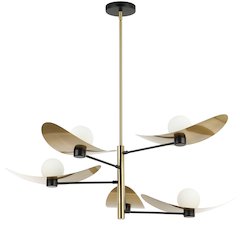 5 Light Aged Brass & Matte Black Chandelier w/ Opal Glass