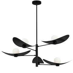 5 Light Matte Black Chandelier w/ Opal Glass