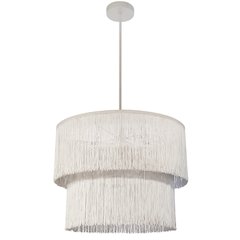 4 Light Matte White Chandelier w/ White Fringe