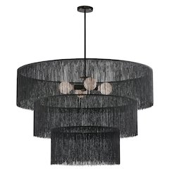 4 Light Chandelier in Matte Black w/ Black Tassel Shades