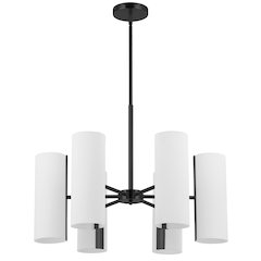 6 Light Matte Black Chandelier w/ Opal Glass