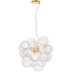 6 Light Halogen Pendant Aged Brass with Clear Spiral Glass