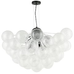 12 Light Matte Black Chandelier w/ Clear Spiral Glass