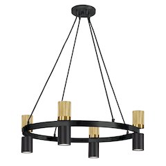8 Light Chandelier in Matte Black & Aged Brass