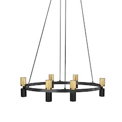 12 Light Chandelier in Matte Black & Aged Brass
