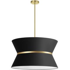 4LT Incand Chandelier, AGB, GLD ring, BK Shade
