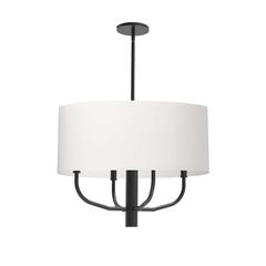 4LT Incandescent Pendant, MB, WH Fabric Shade